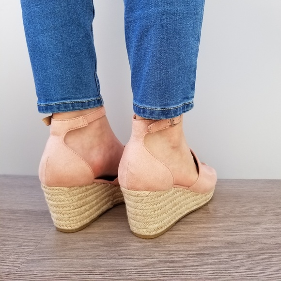 Dusty Rose Suede Espadrille wedge Heel Sandal-E - Picture 7 of 8